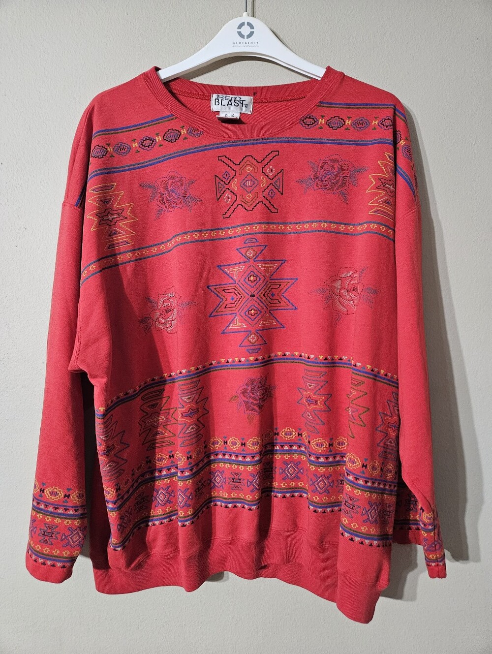 Vtg 80s Blast Aztec Boho Sweatshirt 2XL
